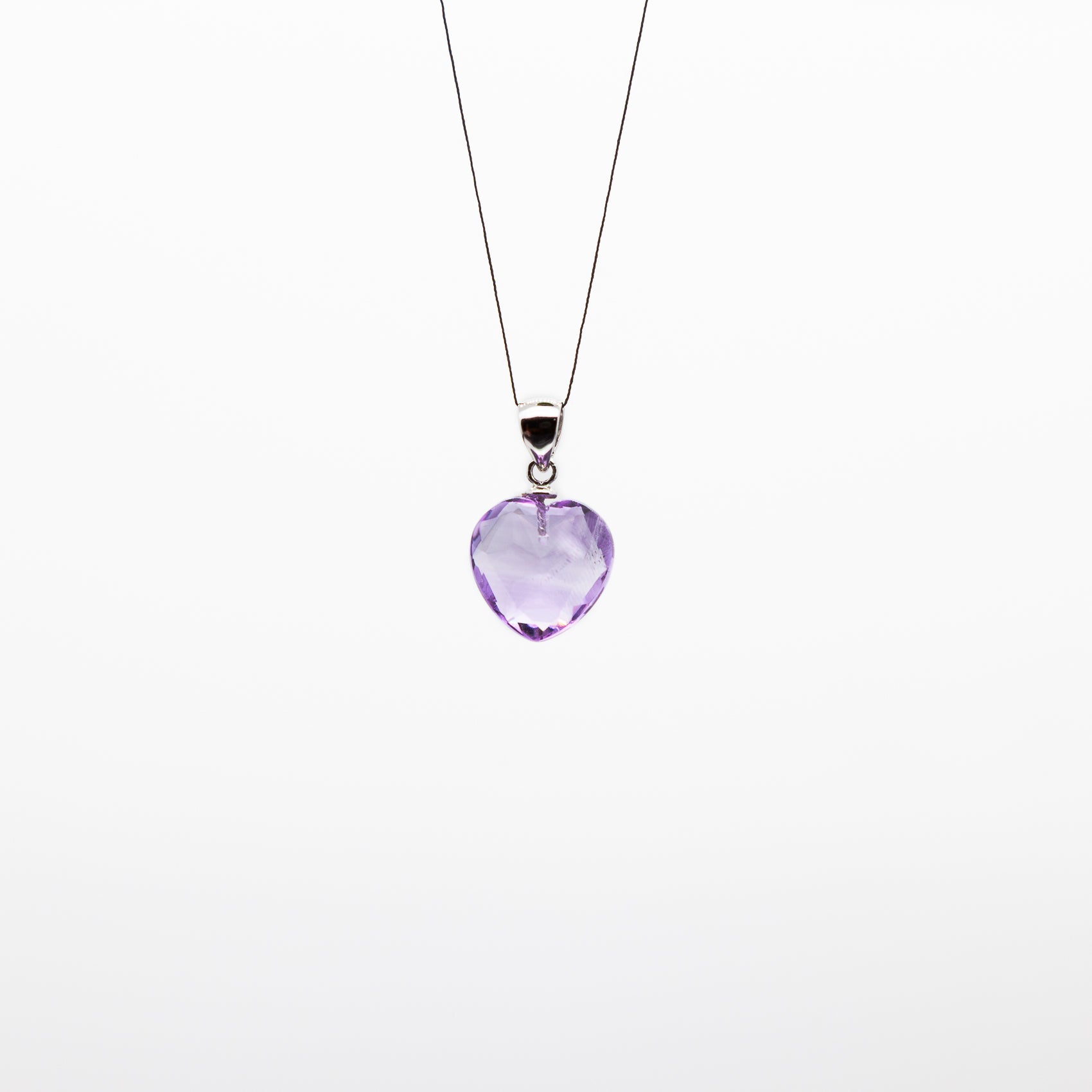 12mm | Heart Cut Amethyst Pendant Rhodium Plated Silver Bail