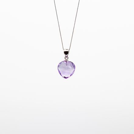 12mm | Heart Cut Amethyst Pendant Rhodium Plated Silver Bail