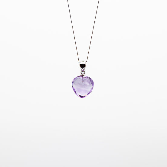 12mm | Heart Cut Amethyst Pendant Rhodium Plated Silver Bail