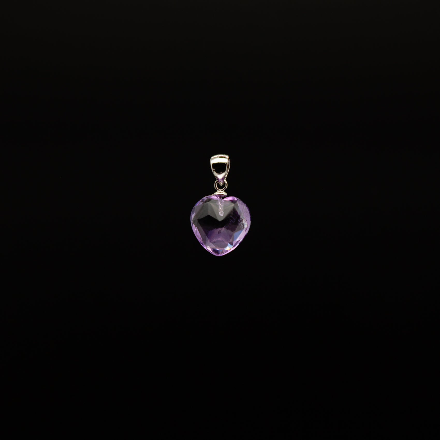 12mm | Heart Cut Amethyst Pendant Rhodium Plated Silver Bail