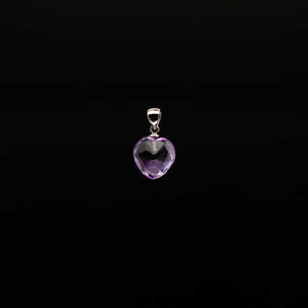 12mm | Heart Cut Amethyst Pendant Rhodium Plated Silver Bail