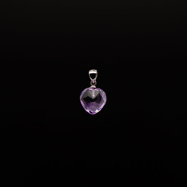 12mm | Heart Cut Amethyst Pendant Rhodium Plated Silver Bail