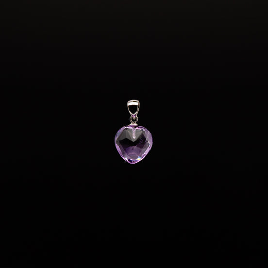 12mm | Heart Cut Amethyst Pendant Rhodium Plated Silver Bail