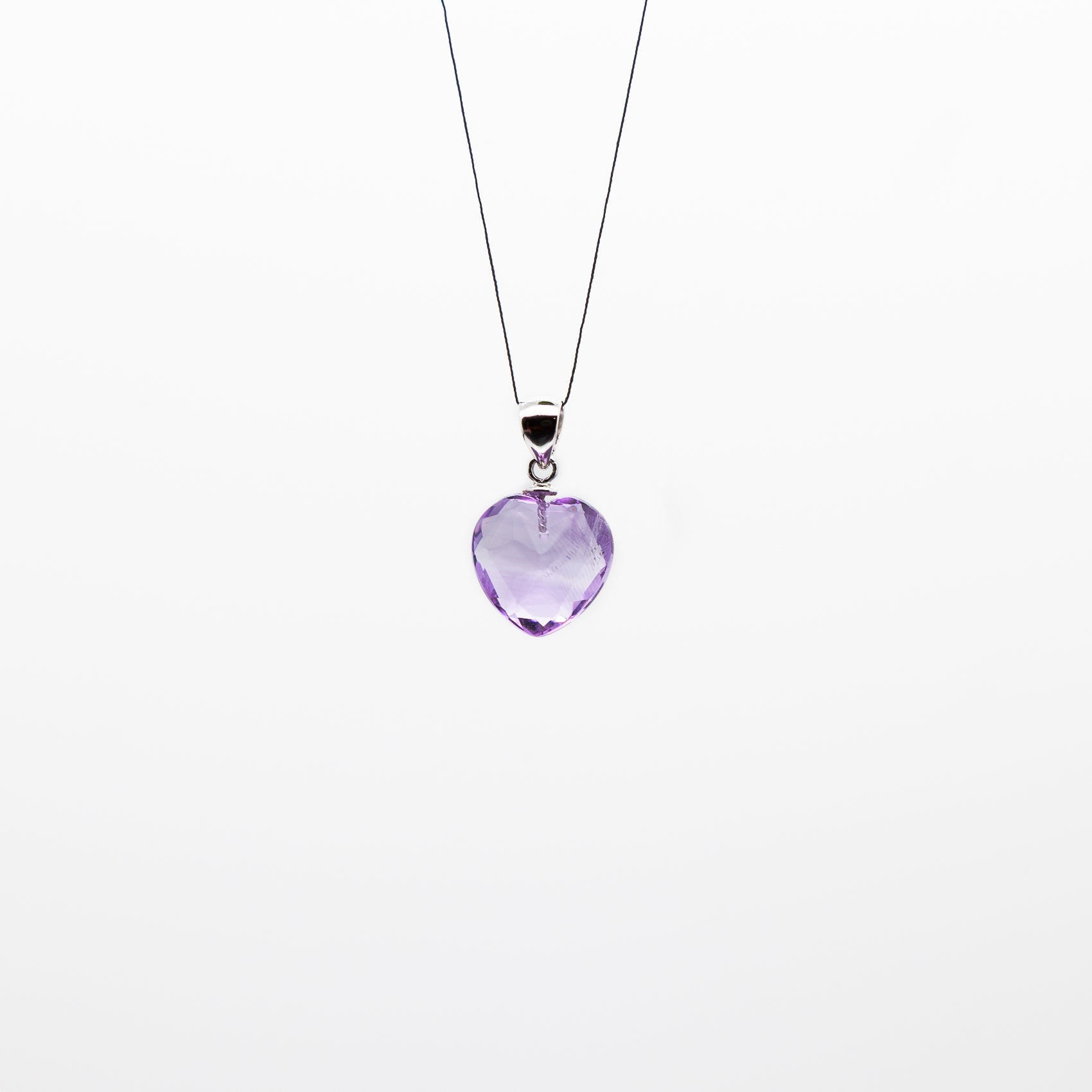 12mm | Heart Cut Amethyst Pendant Rhodium Plated Silver Bail