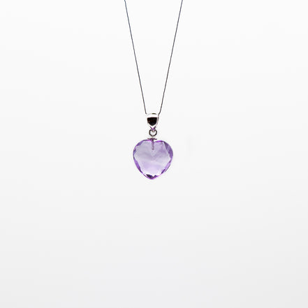 12mm | Heart Cut Amethyst Pendant Rhodium Plated Silver Bail