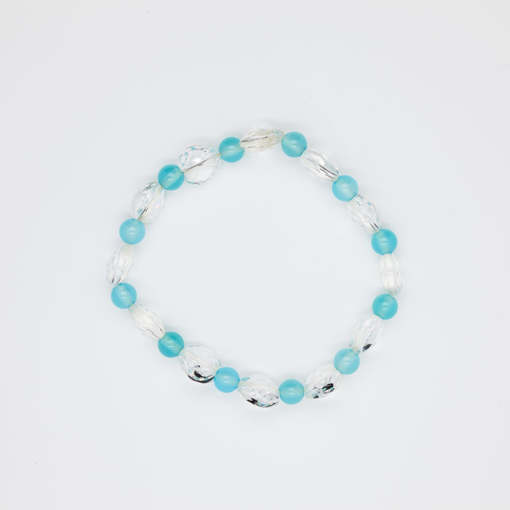 Dual-Shape Crystal Chalcedony Beads Bracelet. Mix of Round & Heart | 6mm & 10mm Sizes