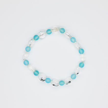 Dual-Shape Crystal Chalcedony Beads Bracelet. Mix of Round & Heart | 6mm & 10mm Sizes