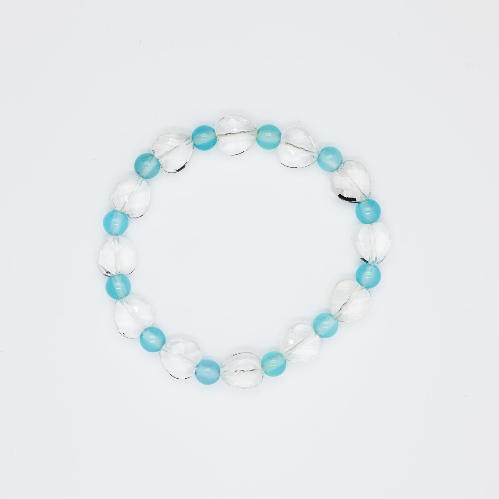 Dual-Shape Crystal Chalcedony Beads Bracelet. Mix of Round & Heart | 6mm & 10mm Sizes