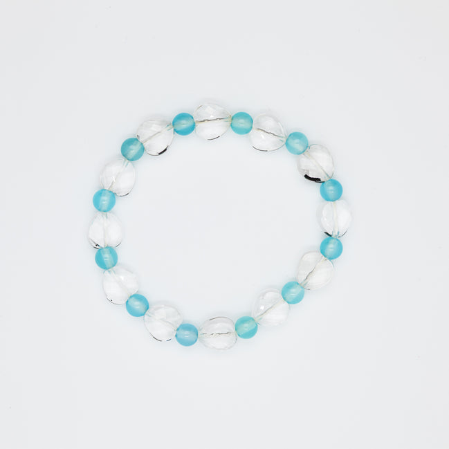 Dual-Shape Crystal Chalcedony Beads Bracelet. Mix of Round & Heart | 6mm & 10mm Sizes