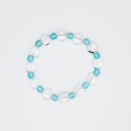 Dual-Shape Crystal Chalcedony Beads Bracelet. Mix of Round & Heart | 6mm & 10mm Sizes