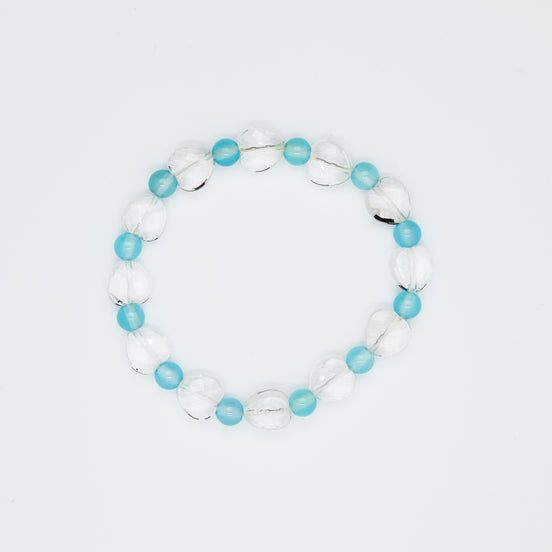 Dual-Shape Crystal Chalcedony Beads Bracelet. Mix of Round & Heart | 6mm & 10mm Sizes