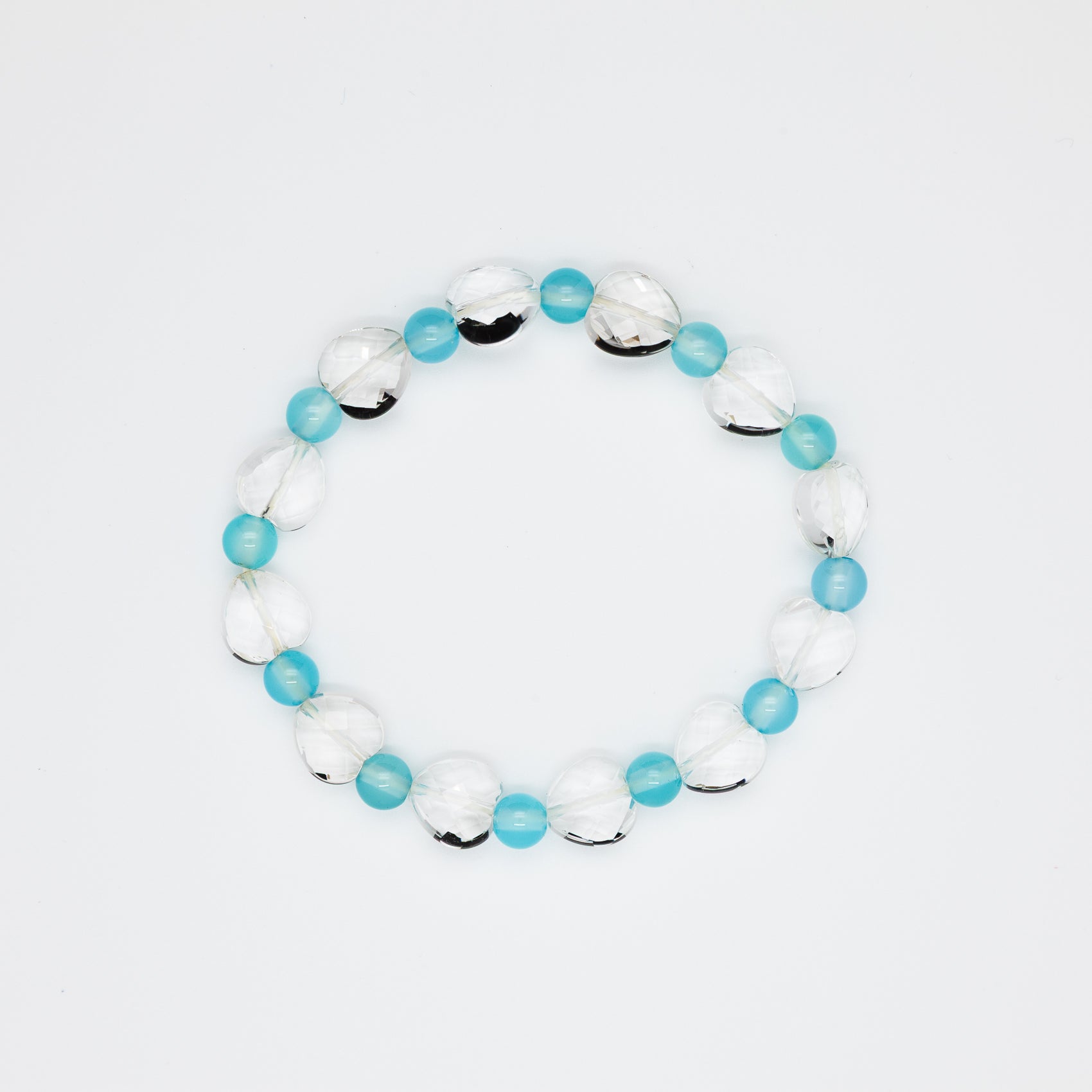 Dual-Shape Crystal Chalcedony Beads Bracelet. Mix of Round & Heart | 6mm & 10mm Sizes