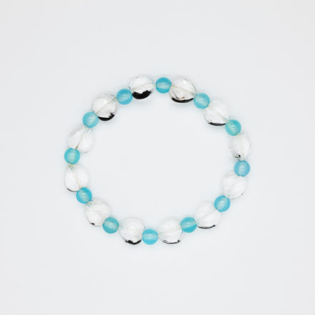 Dual-Shape Crystal Chalcedony Beads Bracelet. Mix of Round & Heart | 6mm & 10mm Sizes