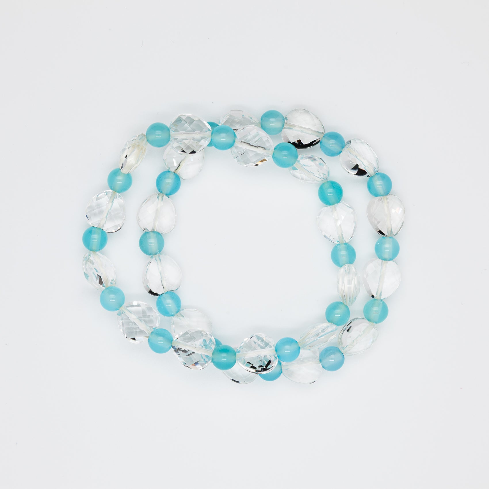 Dual-Shape Crystal Chalcedony Beads Bracelet. Mix of Round & Heart | 6mm & 10mm Sizes