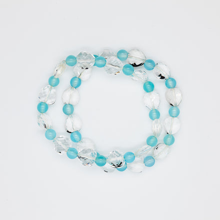 Dual-Shape Crystal Chalcedony Beads Bracelet. Mix of Round & Heart | 6mm & 10mm Sizes