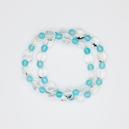 Dual-Shape Crystal Chalcedony Beads Bracelet. Mix of Round & Heart | 6mm & 10mm Sizes