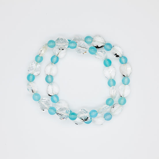 Dual-Shape Crystal Chalcedony Beads Bracelet. Mix of Round & Heart | 6mm & 10mm Sizes