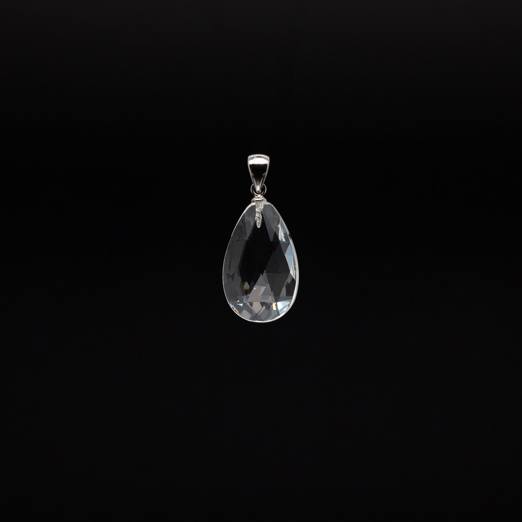 Crystal Clear Elegance | 13-20mm Drop Cut Pendant with Rhodium Plated Silver Bail