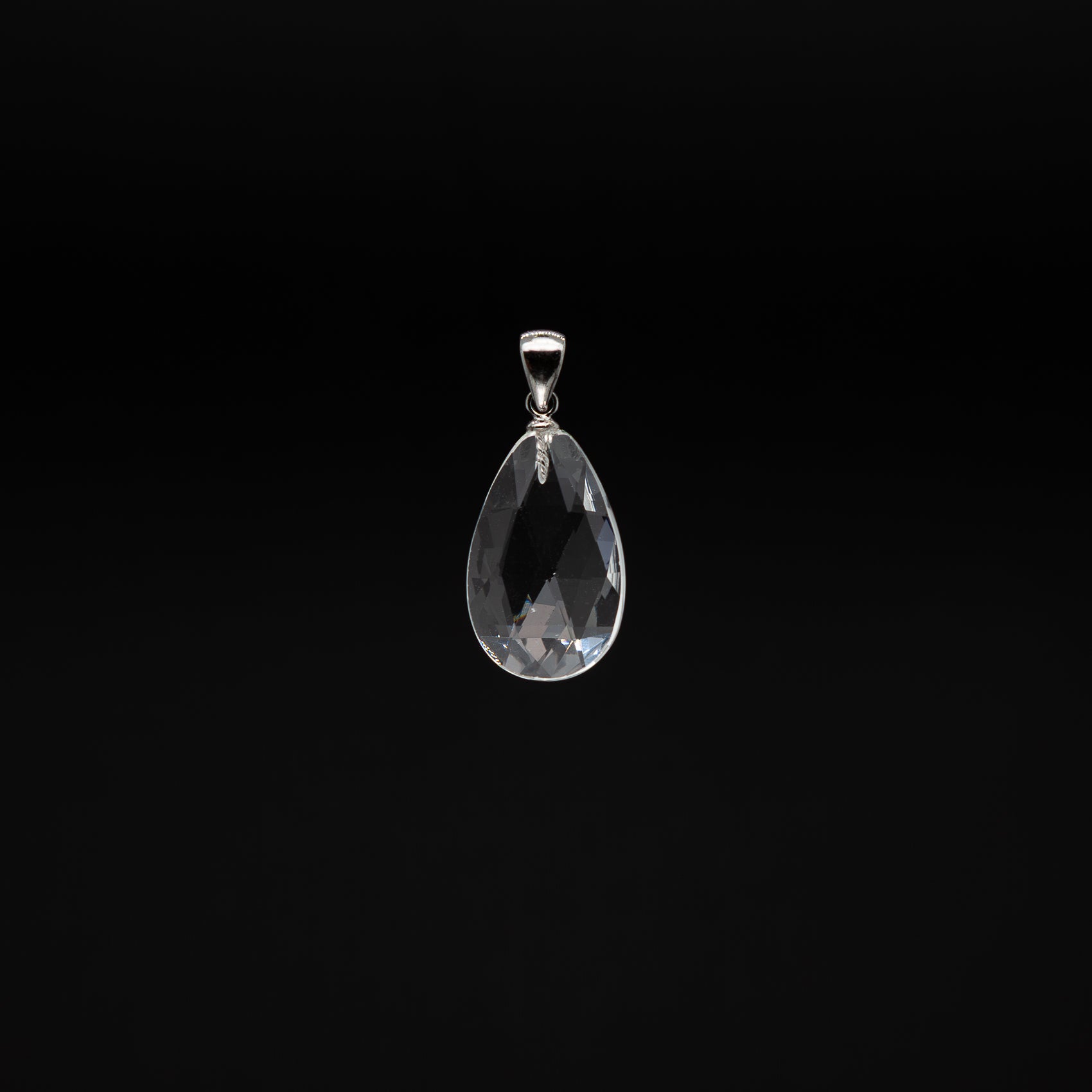 Crystal Clear Elegance | 13-20mm Drop Cut Pendant with Rhodium Plated Silver Bail