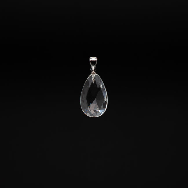 Crystal Clear Elegance | 13-20mm Drop Cut Pendant with Rhodium Plated Silver Bail