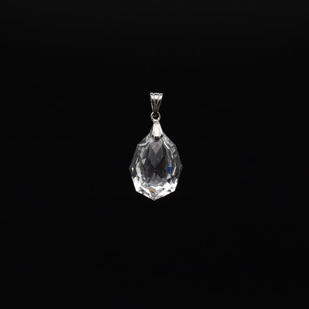 Natural 14-20mm Tumble Cut Crystal Pendant with Rhodium Plated Silver Bail