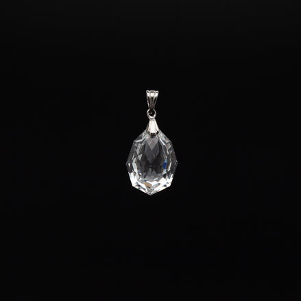 Natural 14-20mm Tumble Cut Crystal Pendant with Rhodium Plated Silver Bail
