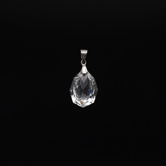 Natural 14-20mm Tumble Cut Crystal Pendant with Rhodium Plated Silver Bail