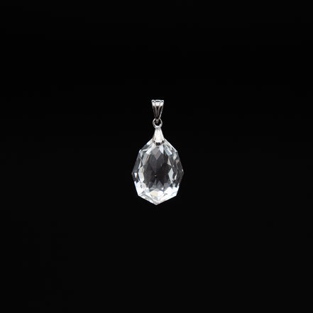 Natural 14-20mm Tumble Cut Crystal Pendant with Rhodium Plated Silver Bail