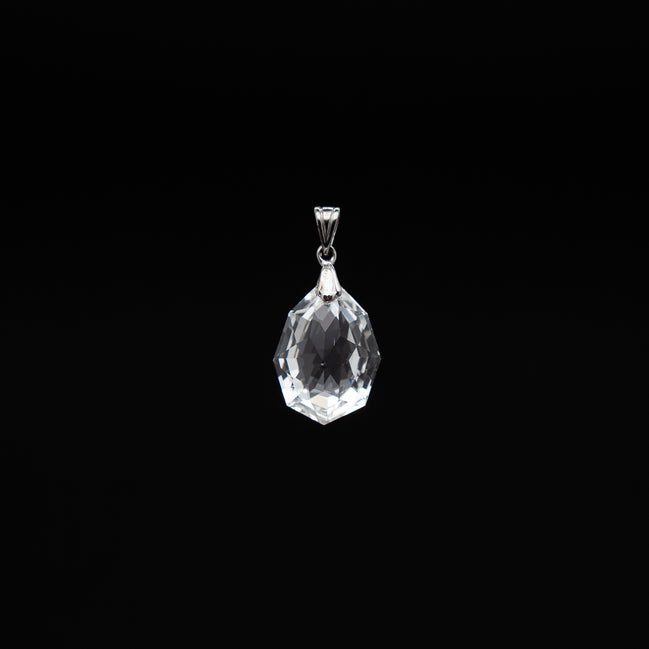 Natural 14-20mm Tumble Cut Crystal Pendant with Rhodium Plated Silver Bail