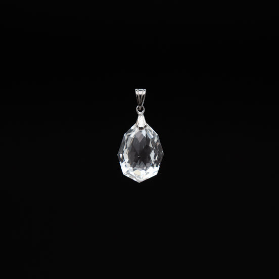 Natural 14-20mm Tumble Cut Crystal Pendant with Rhodium Plated Silver Bail