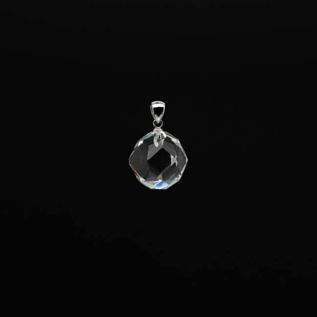 Dazzling Star Cut Crystal Pendant | 16mm Round with Rhodium Plated Silver Bail