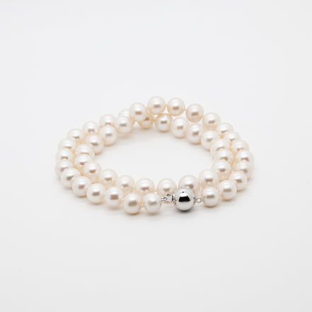 8-10mm | Eternal Elegance | Classic White Freshwater Pearl Necklace | Ball Clasp