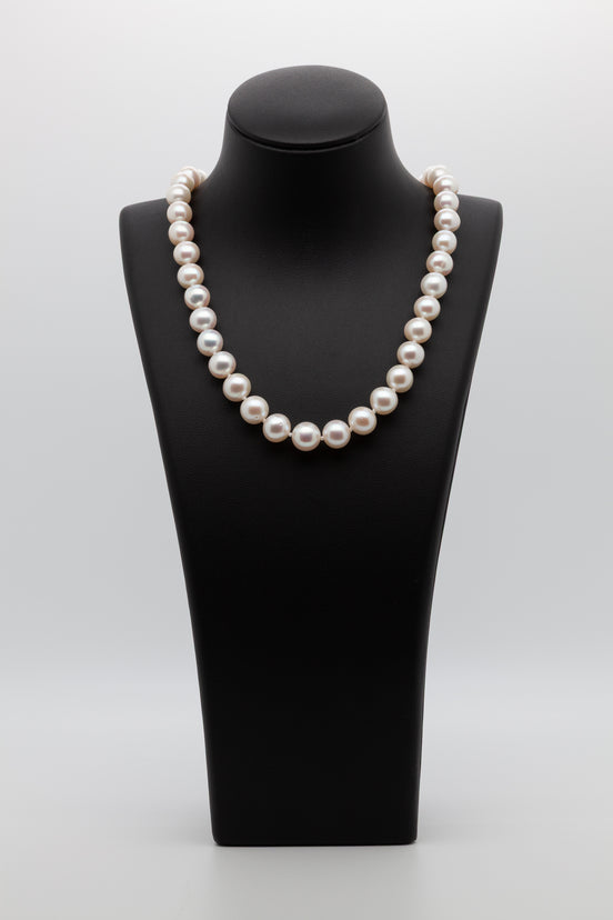 8-10mm | Eternal Elegance | Classic White Freshwater Pearl Necklace | Bean Clasp