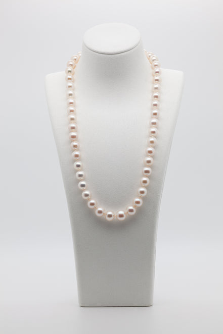 8-10mm | Eternal Elegance | Classic White Freshwater Pearl Necklace | Bean Clasp