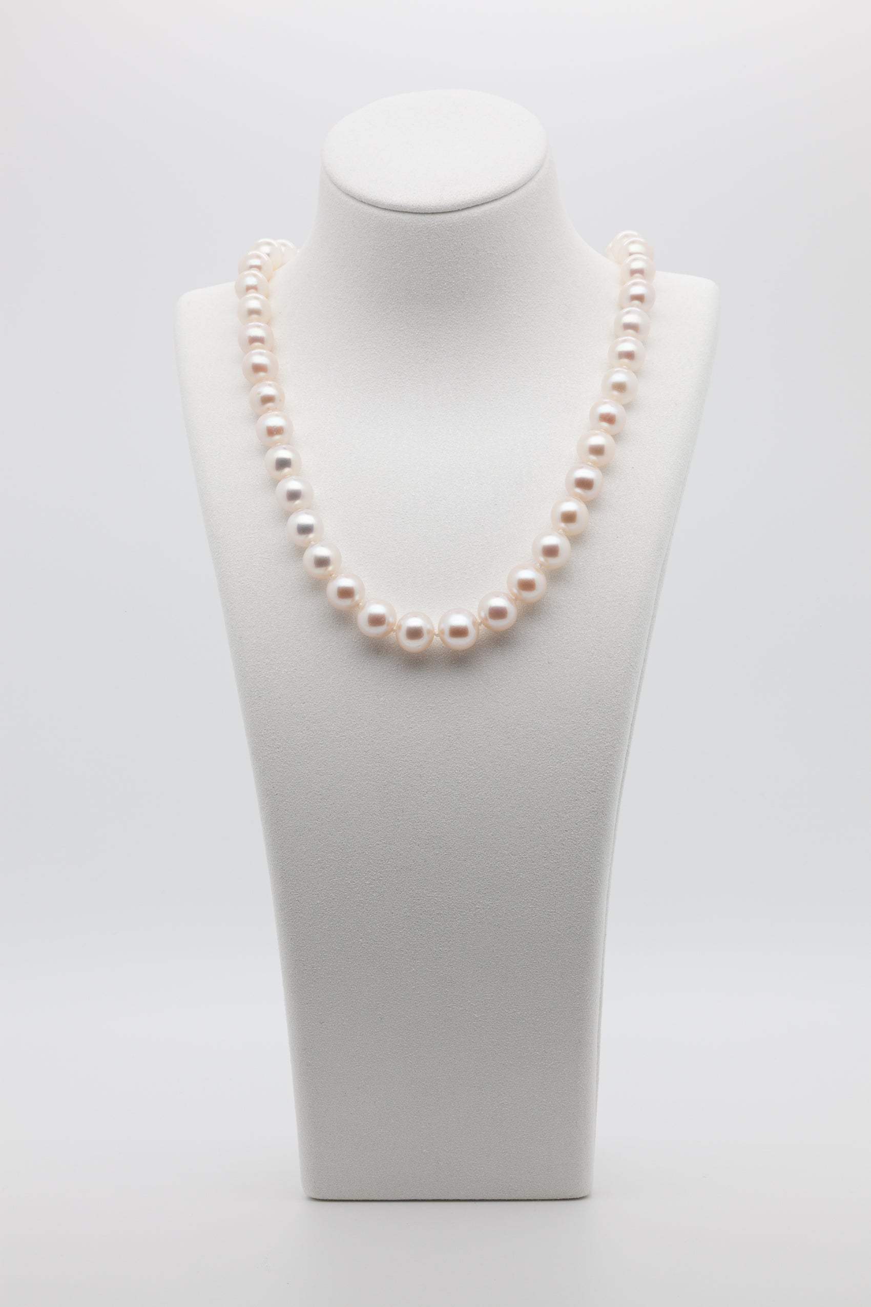 8-10mm | Eternal Elegance | Classic White Freshwater Pearl Necklace | Bean Clasp
