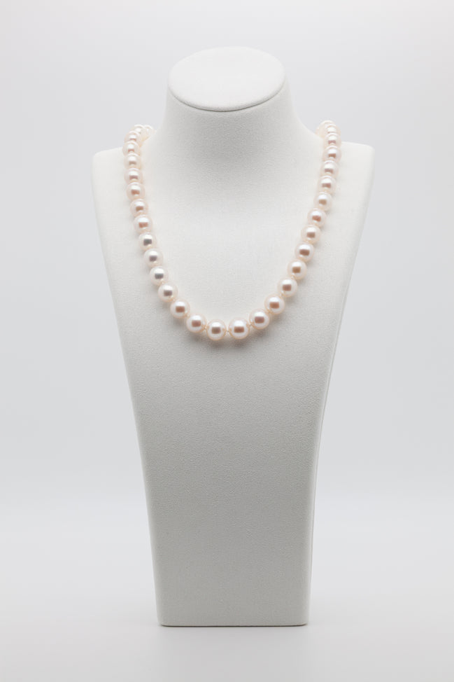 8-10mm | Eternal Elegance | Classic White Freshwater Pearl Necklace | Bean Clasp