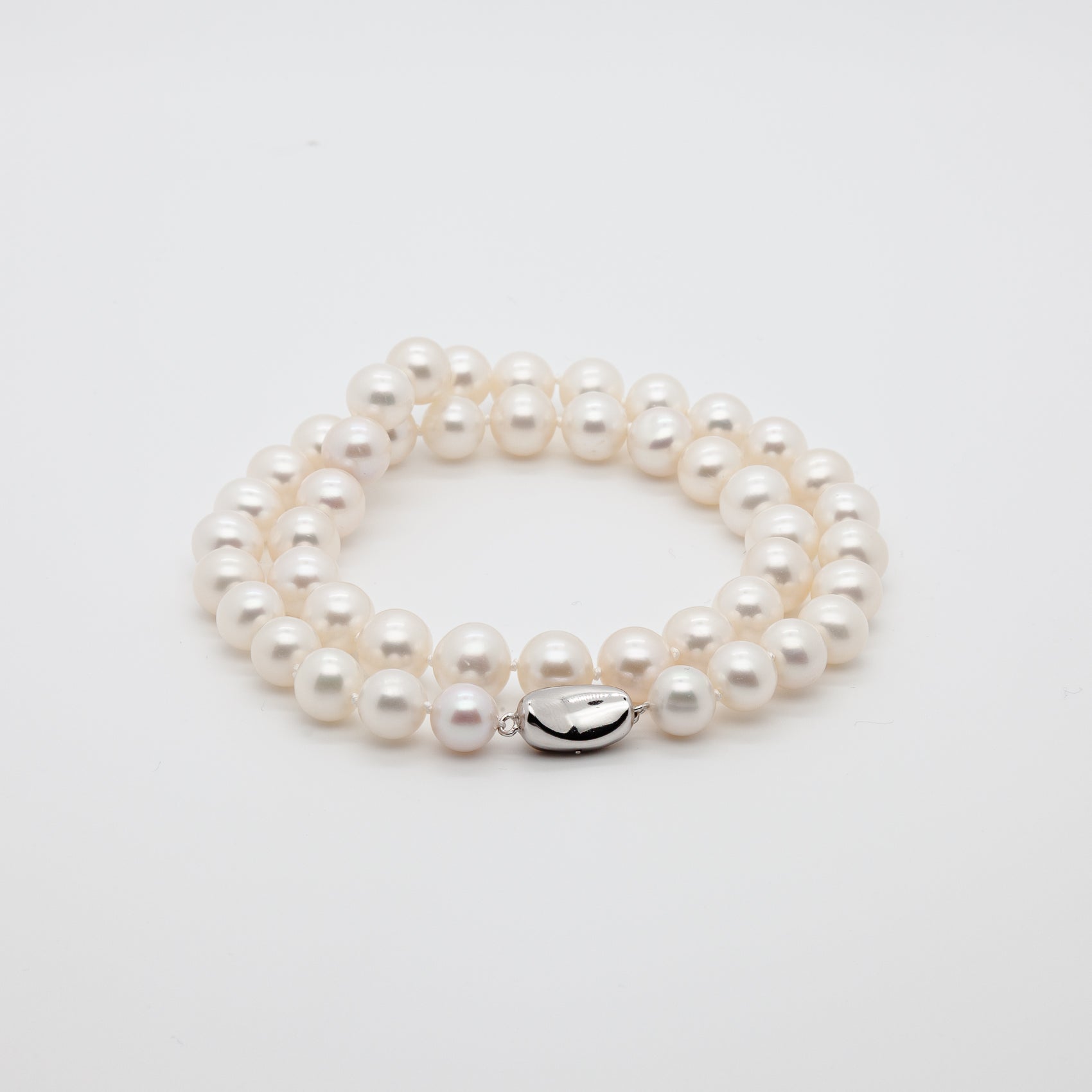 8-10mm | Eternal Elegance | Classic White Freshwater Pearl Necklace | Bean Clasp