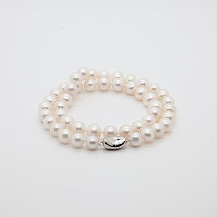 8-10mm | Eternal Elegance | Classic White Freshwater Pearl Necklace | Bean Clasp