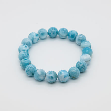 Serenity Stone Bracelet| Caribbean Blue Larimar | 11mm Beads