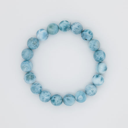 Serenity Stone Bracelet| Caribbean Blue Larimar | 11mm Beads