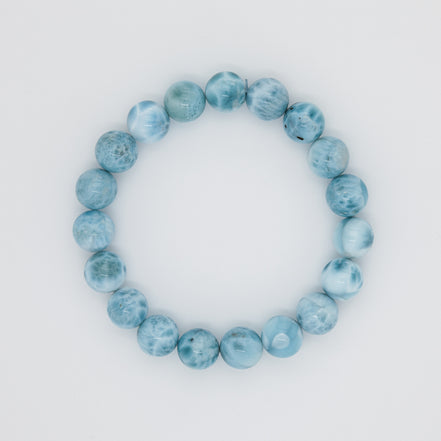Serenity Stone Bracelet| Caribbean Blue Larimar | 11mm Beads
