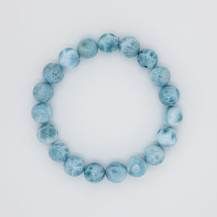 Serenity Stone Bracelet| Caribbean Blue Larimar | 11mm Beads
