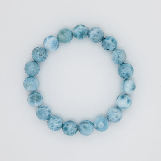 Serenity Stone Bracelet| Caribbean Blue Larimar | 11mm Beads