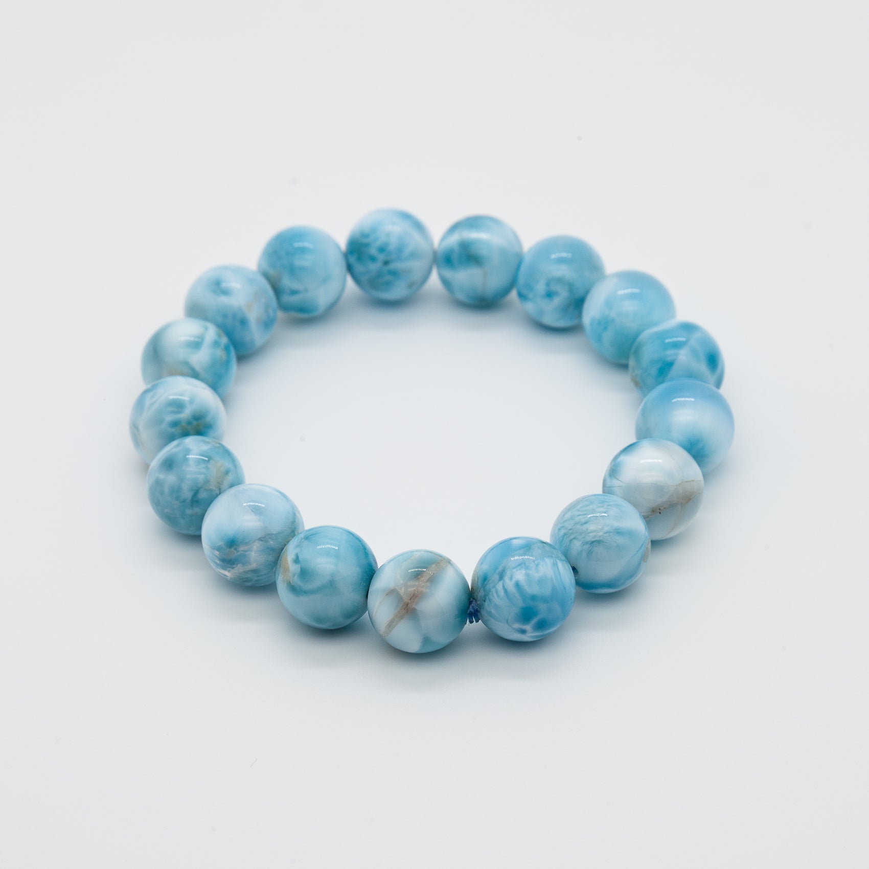 Serenity Stone Bracelet| Caribbean Blue Larimar | 12mm Beads