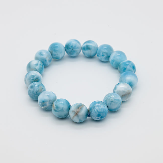 Serenity Stone Bracelet| Caribbean Blue Larimar | 12mm Beads