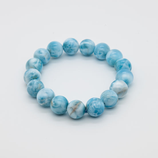 Serenity Stone Bracelet| Caribbean Blue Larimar | 12mm Beads