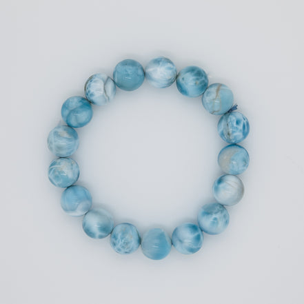 Serenity Stone Bracelet| Caribbean Blue Larimar | 12mm Beads