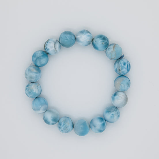 Serenity Stone Bracelet| Caribbean Blue Larimar | 12mm Beads