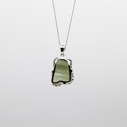 Moldavite Rough Pendant | Free-Form & Rhodium Plated Silver Bezel | A Piece of Cosmic History