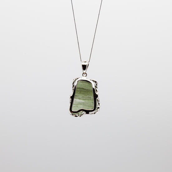 Moldavite Rough Pendant | Free-Form & Rhodium Plated Silver Bezel | A Piece of Cosmic History